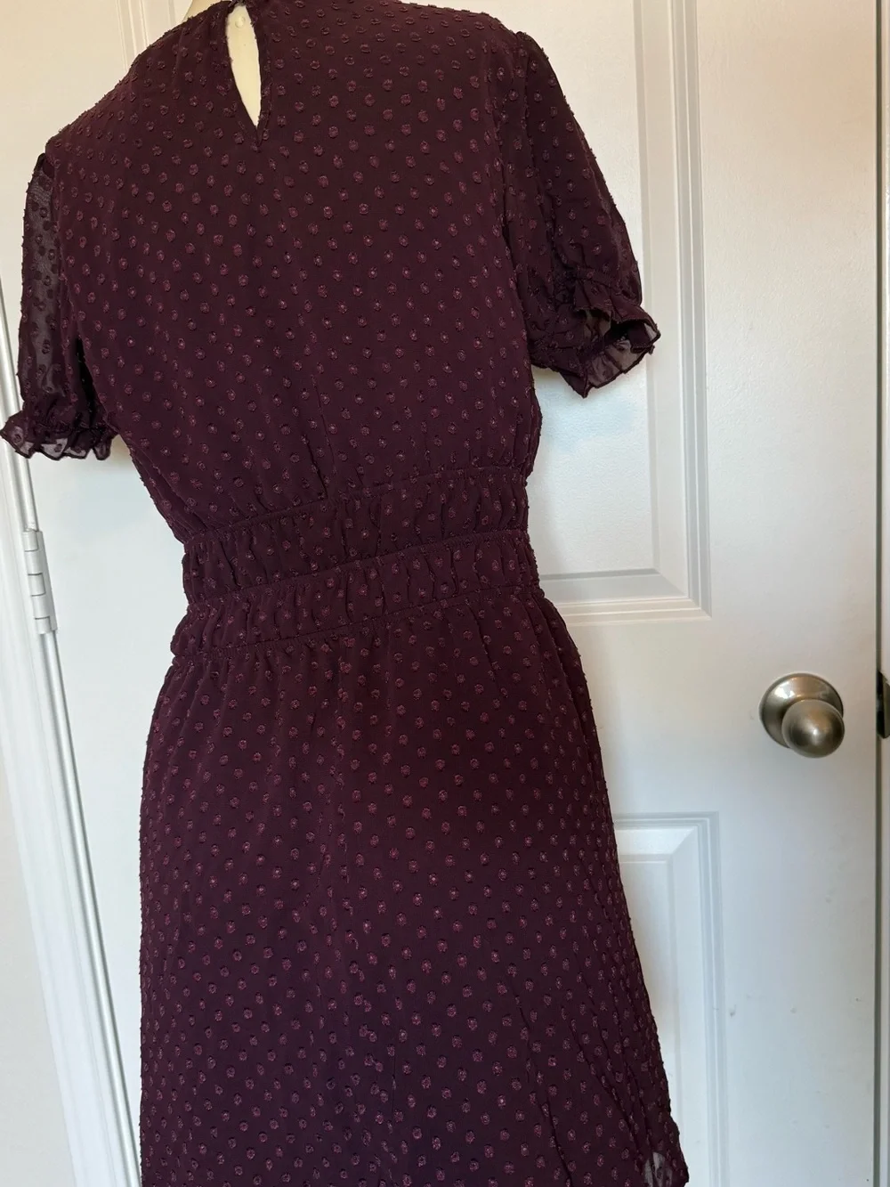 Speechless Burgundy Dot Puff Sleeve Mini Dress